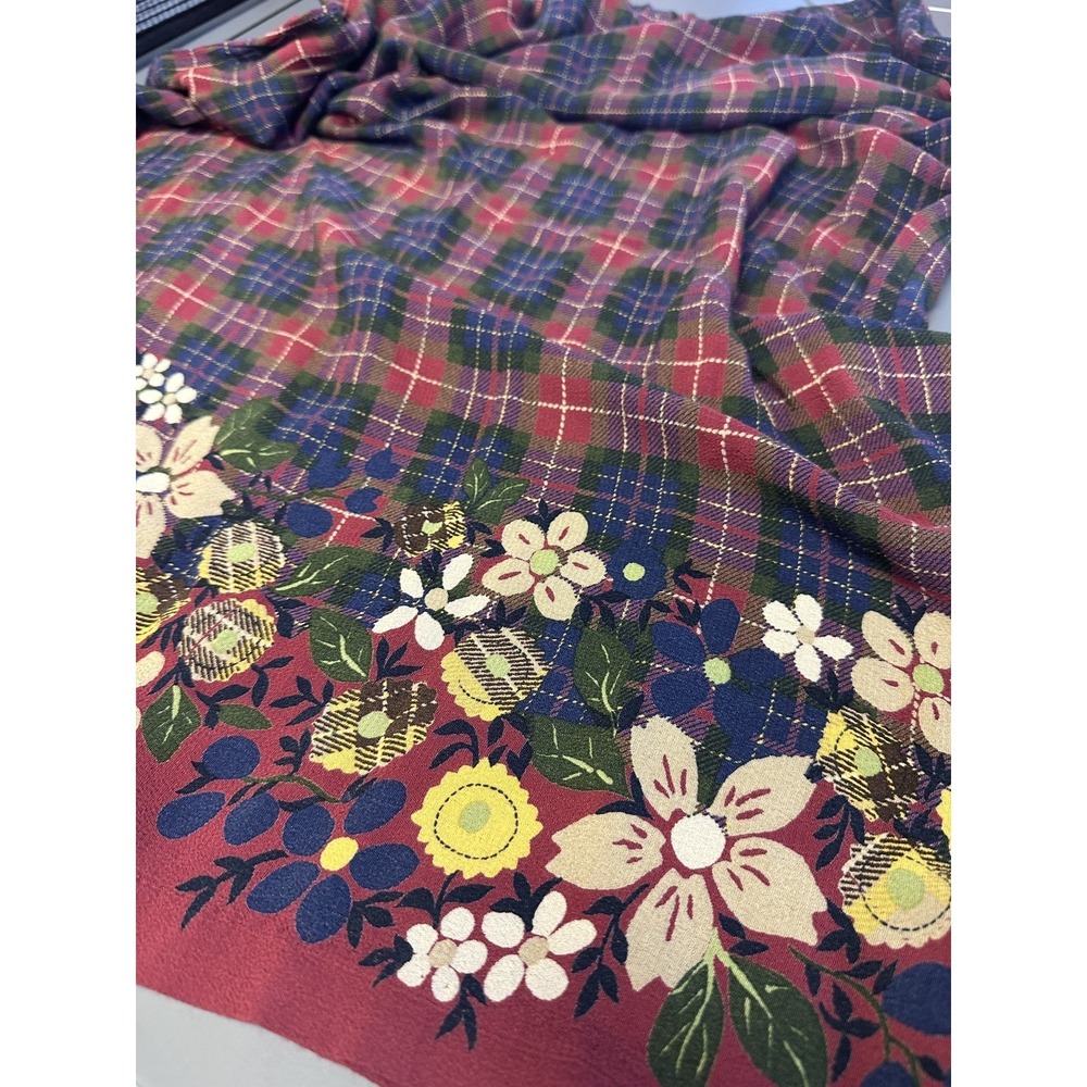 VTG Bechamel Plaid Floral Skirt Sz 18 Maroon Purple Flowy Cottagecore Preppy